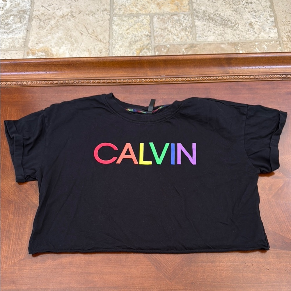 Calvin Klein Black Crop Top with Multicolor Logo